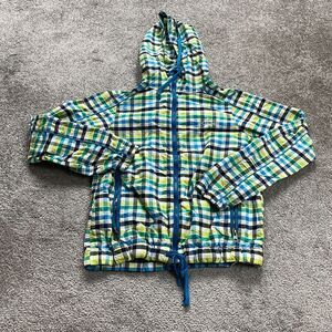 Columbia Hoodie Jacket Women Medium Multicolor Plaid Full Zip Drawstring Outdoor
